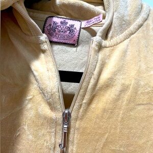 Vintage 2000S Juicy Couture Tan Velour Hooded Zip up Sweathshirt Size P